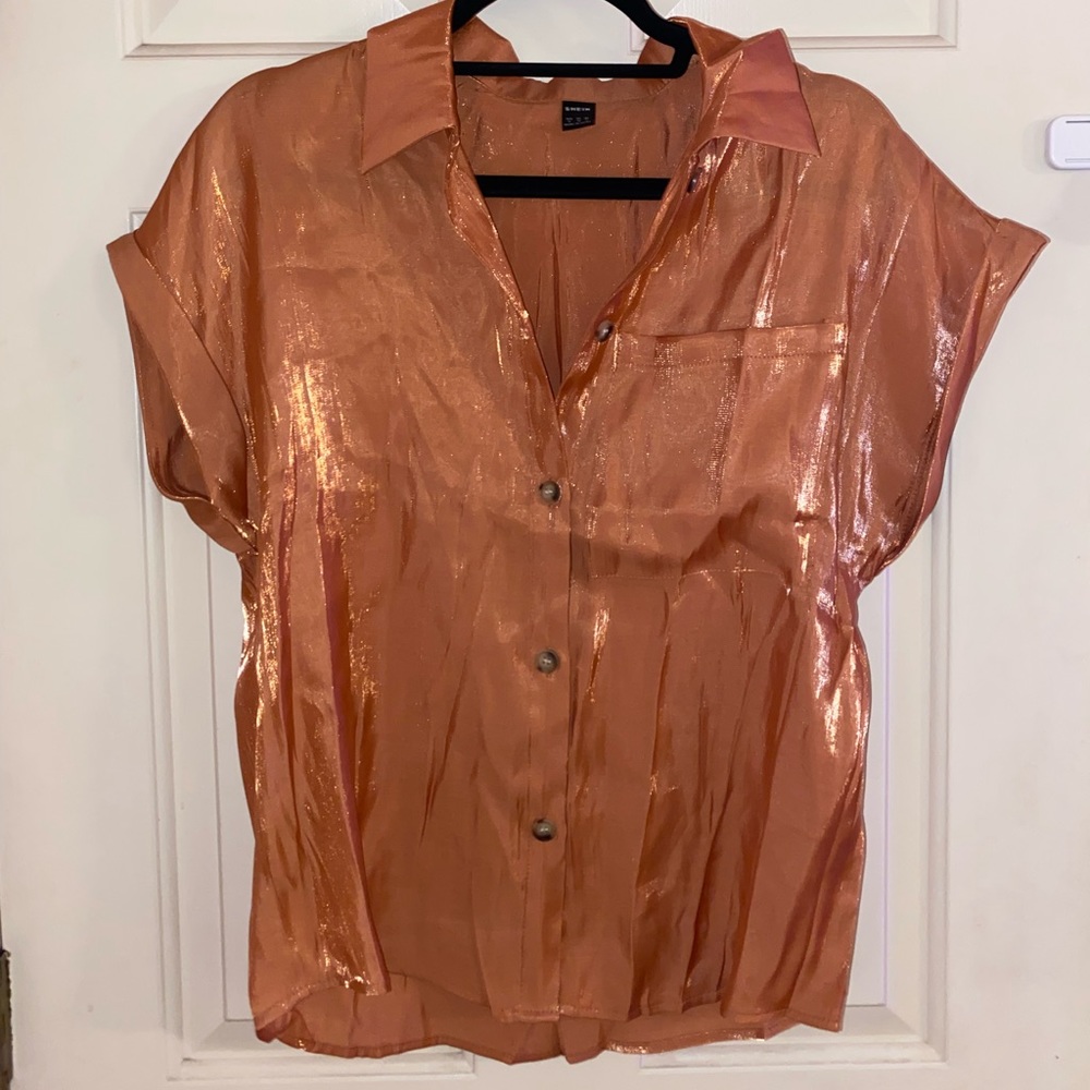 Shein Shiny Button Up Blouse